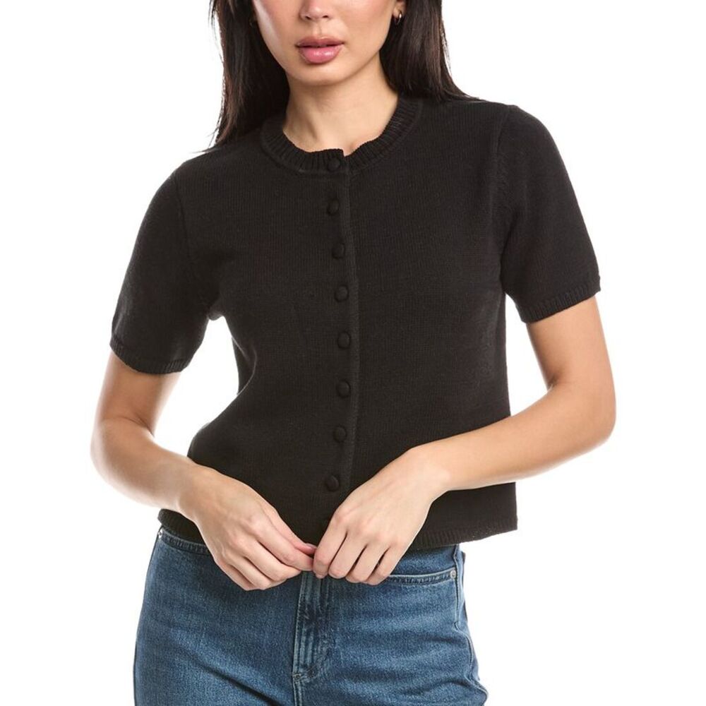 Rd Style Womens  Shia Short Sleeve Crewneck Cardigan, Black